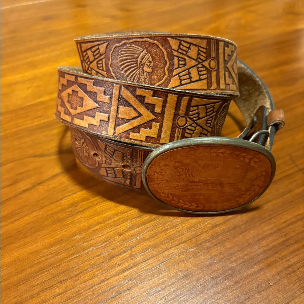 Vintage Native American leather belt with EL CID buckle